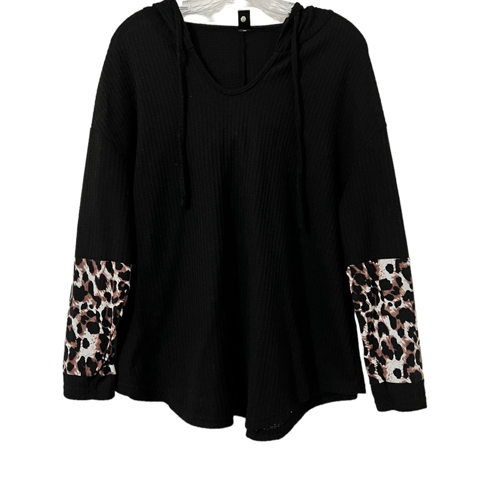 Shein Curve size XL waffle knit lightweight hoodie leopard print